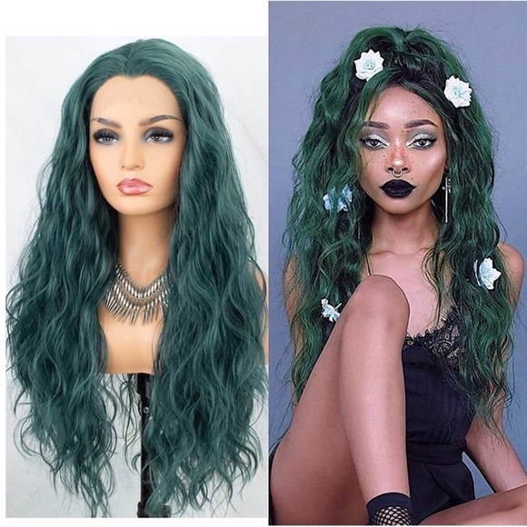 22” DARK GREEN  WAVY  LACE FRONT WIG *NEW*